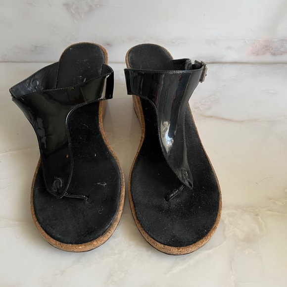 Ralph Lauren  3” Wedge Black Patent Sandal - Picture 2 of 3